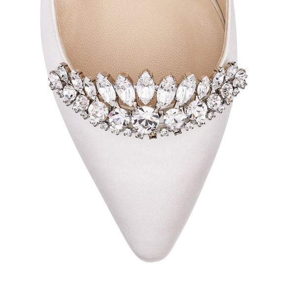 Jimmy Choo ROMY 85 Crystal Tiara Ivory Satin Pumps - Picture 4 of 10